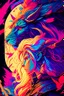 Placeholder: A dragon mixed with a mythical lion and a human female elf.Dramatic and powerful look and feel. Extensive attention to details. Bold lines. Vivid colors. 80s style retro anime art. Double exposure. cartoon style.