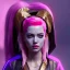 Placeholder: Pretty cyber woman, pink hair, sci-fi, sweet face, black, gold, brown, geisha style, symmetric plane, neon style, a lot of led lights, fog, rain, leather coat, vibrant color, highly detailed, art stations, concept art, smooth, unreal engine 5, god rays, ray tracing, RTX, lumen lighting, ultra detail, volumetric lighting, 3d, finely drawn, high definition, high resolution.