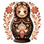 Placeholder: draw matryoshka dolls, the matryoshka is smiling, the kind sweet face of the matryoshka doll, behind the matryoshka Russian patterns in the style of Khokhloma