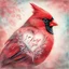 Placeholder: a vibrant digital chalk sketch painting featuring a double exposure image of a beautiful majestic red cardinal, ultra-detailed, within the body of the cardinal is a heart with the words "I AM ALWAYS WITH YOU" in a beautiful script