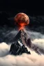 Placeholder: a mountain rises out of the mist into the night sky. at the peak, a dull clay ball is stuck on the mountain peak of the , insides spilling out and flowing down the mountainside. cinematic lighting, realism,HD, jordan grimmer, artstation, grim mood, from below camera angle. a masterpiece, 8k resolution, dark fantasy concept art, by Greg Rutkowski, dynamic lighting, hyperdetailed, intricately detailed, Splash screen art, trending on Artstation, deep color, Unreal Engine, volumetric ligting