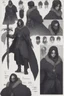 Placeholder: A dnd character sheet. A woman dressed for the cold north dressed in dark furs, with black hair. Death cleric wearing a mask