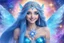 Placeholder: A beauty Fairy women with long blue straight hair, with a beautiful face, and Blue big eyes. She has Crystal wings and sweety elegant smile.She Is a magic sacred dancer in cosmica ceremony..the background Is a magic coloured bright galaxy, with a stars. She Is so fine gentle and with grace