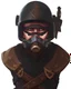 Placeholder: soldier in black medieval fantasy armor, steampunk , front view, full covering helmet, gun