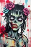 Placeholder: graffiti art of cartoon zombie girl , elaborate acrylic spray paint by Yoji shinkawa + nick Edwards style with bold brushstrokes, romantic, vibrant saturated natural color