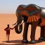 Placeholder: A mechanical metallic elephant looking at a Robotic Bedouin in Sahara by arik roper