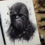 Placeholder: photorealistic and intricate portrait of chewbacca in star wars by Agnes Cecile, wearing beskar armor, deep dark colors, hyperdetailed, 32K, oil on canvas,