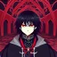 Placeholder: portrait anime vampire, long hair, red eyes, noble black robe, Blood, background Gothic castle, hyper detailed, intricately detailed, gothic, ambiguous lines image, flat dimensional style, flat lines, rough drawing --ar 2:3