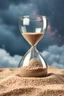Placeholder: Sand clock full with small tiny clouds instead of sands , on a cloudy stormy background with universe back ground look like time within time for eternity , great picture with high resolution and 4k quality