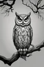 Placeholder: simple owl tattoo idea perched on a tree branch full body head on front view