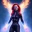 Placeholder: Dark Phoenix, X-Men , Jean Gray. hyperfantastic,hyperscifi,unreal engine.best colours,deep purple . fire theme .blue neon smoke.cinamatic,full cinematic lights.beautiful body details,beautiful face details,8k,