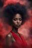 Placeholder: beautiful black women in red Smokey ethereal, heavenly background