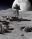 Placeholder: Crashed photorealistic futuristic industrial mechanical mechwarrior space ship on the moon lunar surface