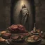 Placeholder: photorealistic a death of a messiah who was meant to feed us with meat food and redempted our dark souls