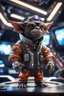 Placeholder: pen outline, really macho pimp gremlin Bison captain that go hard sitting in space station cockpit , in front of space portal dimensional glittering device, bokeh like f/0.8, tilt-shift lens 8k, high detail, smooth render, down-light, unreal engine, prize winning