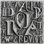 Placeholder: [art in Hedcut style] carved font alphabet