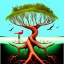 Placeholder: Watched a show about the Everglades, and found this fascinating. Birds exist on the top of tree, and fish in the roots. Bing prompt: a beautiful mangrove tree , with the root system under water in the Everglades, with fish and creatures living in the twisted roots, the image shows the bottom in water and the top has a red duckbill bird and a white heron living in the top of tree.