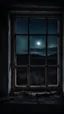 Placeholder: View from an old window at night in a creepy abandoned house