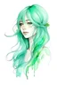 Placeholder: Watercolor long mint fringed hair girl
