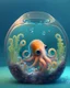 Placeholder: A cute little octopus in a small circular fish tank.