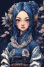 Placeholder: 8bits, Pixel Art, beautiful cyberpunk petit girl, hyperdetailed, illustration by Katsushika Hokusai, darkblue tones,