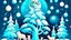 Placeholder: fantasy cartoon illustration: The Arctic animals beneath a full moon are decorating a Christmas tree