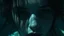 Placeholder: close up face shadow eyes, void, pain, hyper-realistic detail, floats in deep sea, Dark sea ten and in her hair, drils and shadow around, abyss, fog, Style crepy stunning, dark, surreal vibe underwater and meticulous detail clean pale skin and face. dark shadow and weird mood