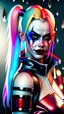 Placeholder: Harley Quinn, violent, high delicate defined details, beautiful, atmospheric, rain, matte, 3 d 8 k octane rendered, sharp focus, illustration, high detail, ultra realistic, highly saturated colors