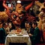 Placeholder: Close-up shot of ultra realistic odd monsters dining, Egon Schiele, vivid, deep 3d field, ultra realistic, Egon Schiele, hypermaximalist figures, light, Italian 1970's odd movie, hilarious, Minicavio Quollati style, photography by Marlost Endgulp, ornate, 4k, photorealism