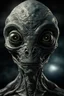 Placeholder: extraterrestrial being, grey skin, big black eyes, no mouth, reptilian mode