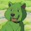 Placeholder: A dog with green fur, happy