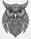 Placeholder: symetrical owl tattoo, coloring book page, clean line art, adults drawing book, Black and white only, crisp black lines, sharp lines, coloring page for adults, black and white picture, lots of details, tattoo style,tattoo ideas, full body, without shadows and colors