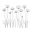 Placeholder: set of grow wind flower on the grace, SIMPLE ONE lineS art, white background, minimalis, different view, only white bakcground solid.