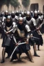 Placeholder: Make me a picture of a group of Muslim knights, assassinating many people, dressed in black