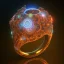 Placeholder: Ring made by wood roots and shreds of glass, orange diamonds sparkles, red rubi fragments around, blue lights reflexes, complex structure, gold details, intricate ring pattern,Unreal Engine 5, lens macro,sharp focus, realistic, hyper detailed, studio lighting, neon light ambient,