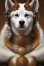 Placeholder: photorealistic cute white husky knight, hyperdetailed painting, luminism, Bar lighting, complex, ancient greek clothes, messy brown old clothes, 4k resolution concept art, Artgerm, WLOP, Alphonse Mucha, 3d render, octane render, intricately detailed, cinematic, awesome full color, hand drawn, dark, gritty, realistic mucha, klimt, cinematic