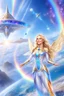 Placeholder: cosmic woman angels smile,admiral high commander from the future, one fine whole face, crystalline skin, expressive blue eyes,rainbow, smiling lips, very nice smile, costume rainbow pleiadian, Beautiful tall woman pleiadian Galactic commander, ship, perfect datailed golden galactic suit, high rank, long blond hair, hand whit five perfect detailed finger, amazing big blue eyes, smilling mouth, high drfinition lips, cosmic happiness, bright colors rainbow, blue, pink, gold, jewels, realist,8k