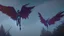 Placeholder: frightening winged creatures flying over the woods