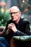 Placeholder: portrait of famous iconic legendary SF author William Gibson, (((bald))), warm spring colors