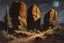 Placeholder: Night, rocks, mountains, trees, rocky land, sci-fi, Rodolphe wytsman and wilfrid de glehn impressionism paintings