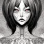 Placeholder:  Junji Ito style woman with weird face,, darktones,