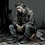 Placeholder: man, ethan hawk, sitting, comic book, post-apocalypse, grey background, illustration,
