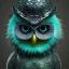 Placeholder: Anthropomorphic blue owl, big green eyes, lots of details, portrait, finely detailed armor, cinematic lighting, intricate filigree metal design, 8k, unreal engine, octane render, realistic, redshift render