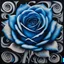 Placeholder: A detailed high quality surreal painting of a delicate, shimmering single blue animorphic rose that had a small pretty face in its petals, pouting, background is a blurred black and white hypnotic pattern, very mod, 1960s inspired art, psychedelic, highly detailed conceptual art, mixed media collage, dark fantastical atmosphere, fine lines, dali-esc, beautiful and natural, strange art, optical illusion