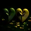 Placeholder: two hearts, dark green and yellow colours, romantic atmosphere