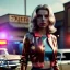 Placeholder: Ultra Realistic retro sci-fi movie explosion Supermarket parking scene, 1960 year, waist up view portrait, 1 blonde women, sweet scarlet Johansson face, perfect iris, glow eyes, face makeup, tight latex coat. many people looking, Retro sci-fi style, soft color, highly detailed, unreal engine 5, ray tracing, RTX, lumen lighting, ultra detail, volumetric lighting, 3d, finely drawn, high definition, high resolution.