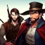 Placeholder: Portrait, Bearded, gunslinger, short brown hair, serious eyes, wild west Coat,