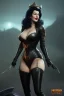 Placeholder: Ava Gardner as evil queen in black leather, busty, cleavage, curvy, angry, stern look. character design by cory loftis, fenghua zhong, ryohei hase, ismail inceoglu and ruan jia. unreal engine 5, artistic lighting, highly detailed, photorealistic, fantasy