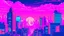 Placeholder: Create a high-resolution, widescreen format vector illustration of a city at dusk in a synthwave, vaporwave style with a city pop aesthetic. The image should have a dreamy, city-pop, pastel pink aesthetic. Focus on using pastel, gentle pink colors. Use a modern anime style and illustration style that is an anime style of the early 2000s so that it has a nostalgic feel. The image should have a fun, delightful city pop aesthetic. The image should have a cartoon-like, city pop appearance.