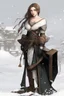 Placeholder: A female cleric dressed for the winter, with brown hair. Snowy background